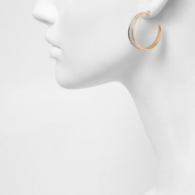Gold tone glitter small hoop earrings